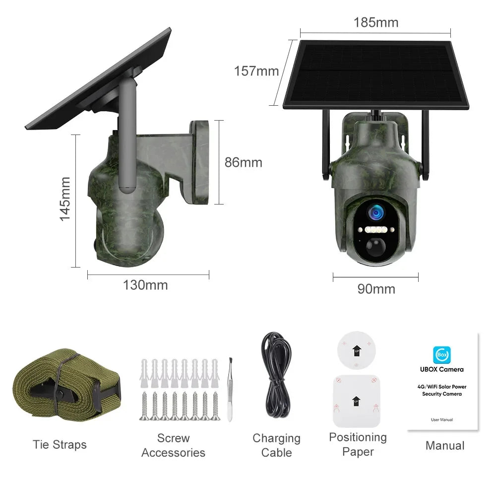 Ubox 4G SIM Outdoor Wildlife Camera 4MP Solar Hunting Trail Camera WiFi Security Camera Auto Tracking Night Vision PIR Detection
