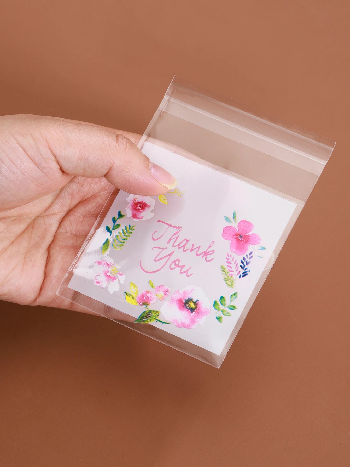 100pcs Colourful Flowers THANK YOU Self-adhesive Bag Plastic Pouches for DIY Jewelry Display Cookies Storage Gifts Bag Wholesale