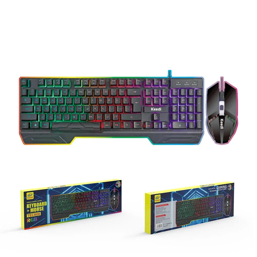 Kit Teclado Mouse com Fio Gamer RGB Keedi TEC808