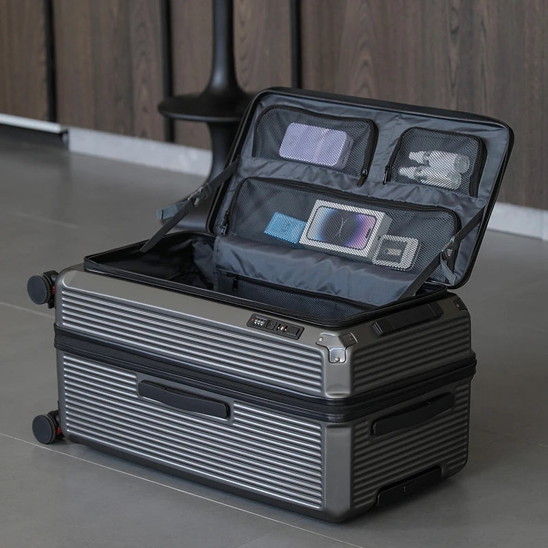 Large Capacity PC Material Suitcase 20/28/32/34-inch Deep-Compartment Travel Luggage with Combination Lock Side-Open Hard Shell