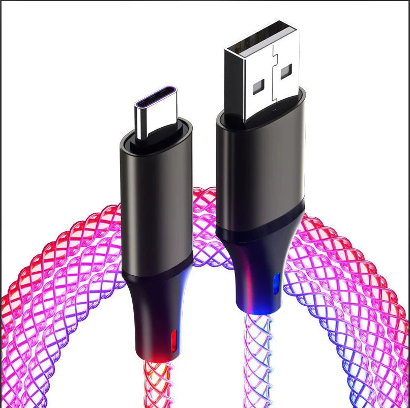 RGB 66W 6A Fast Charging USB to C &  TYPE C TO C  Cable Colorful Streamer Glowing Line