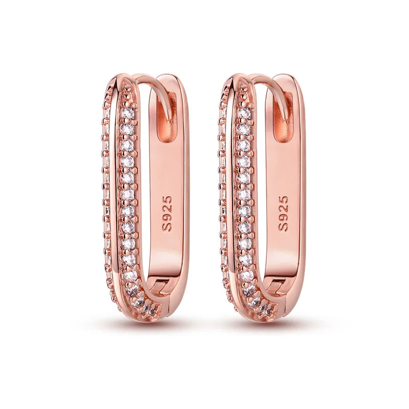2024 NEW 925 Sterling Silver rectangular Hoop Earrings Inlaid Zircon Golden Earrings For Women Wedding Gift Luxury Jewelry