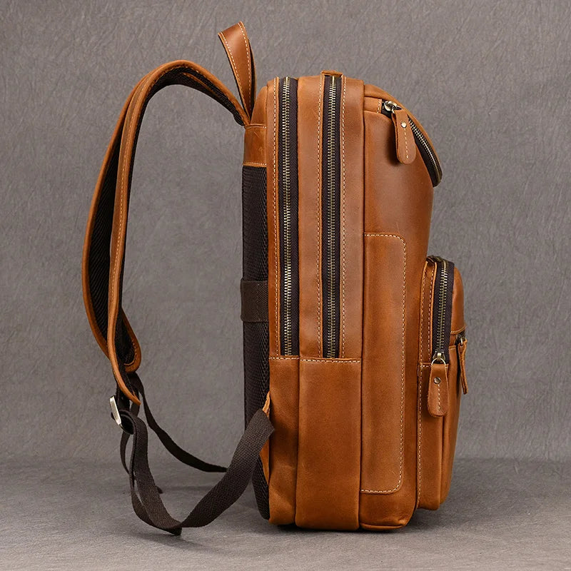 2025 New Fashion Leather Bagpack Bag 14 15.9 Laptop Backpack for Man Male Genuine Leather Men's Travel Bagpack Crazy Horse Skin