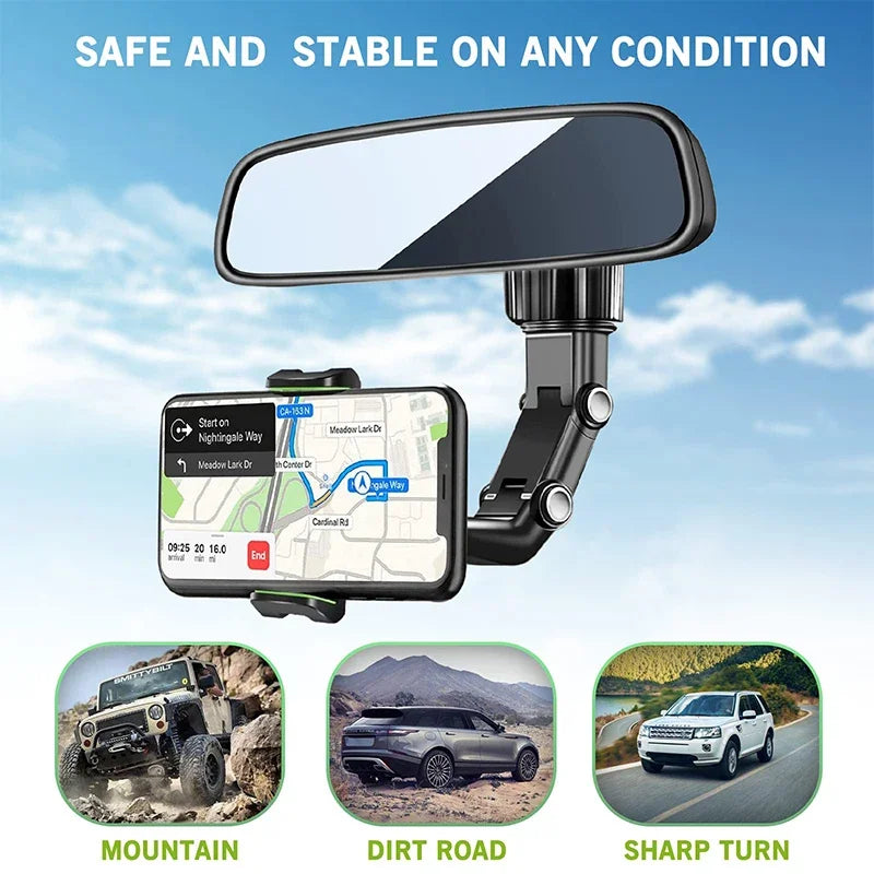 360° Rotatable Extendable Car Phone Holder - Rearview Mirror Mount, Adjustable Length, Multifunctional