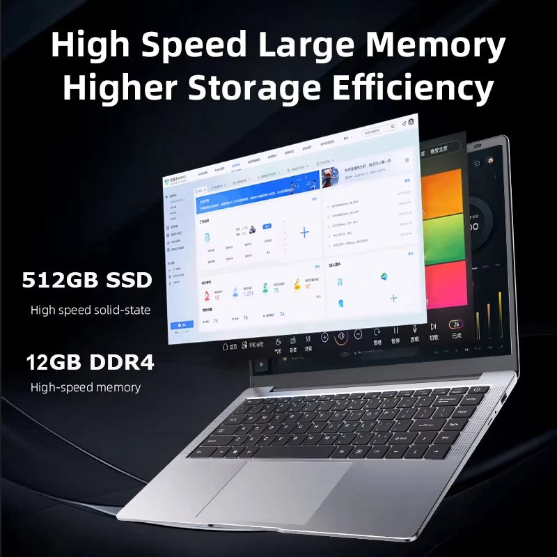 14.1inch Intel Atom A3950 Laptop Computer Windows 11 Pro 2025 Notebook PC 12GB RAM 512GB 1TB SSD 1920*1080 Office Computer PC