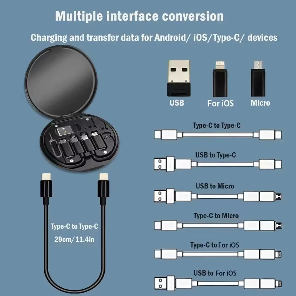 PD 60W Multifunctional USB Type C Data Cable Set Fast Charging For iPhone Xiaomi Samsung Charger Adapter Pin Storage Travel Box