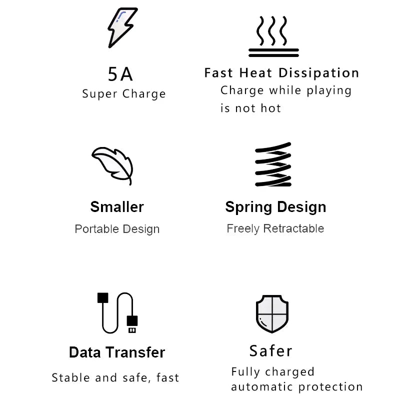 Spring Telescopic Cable For iPhone 15 14 Samsung Xiaomi OnePlusCar USB Type C 66W & LIGHTNING PD Fast Charging Type C to Type C