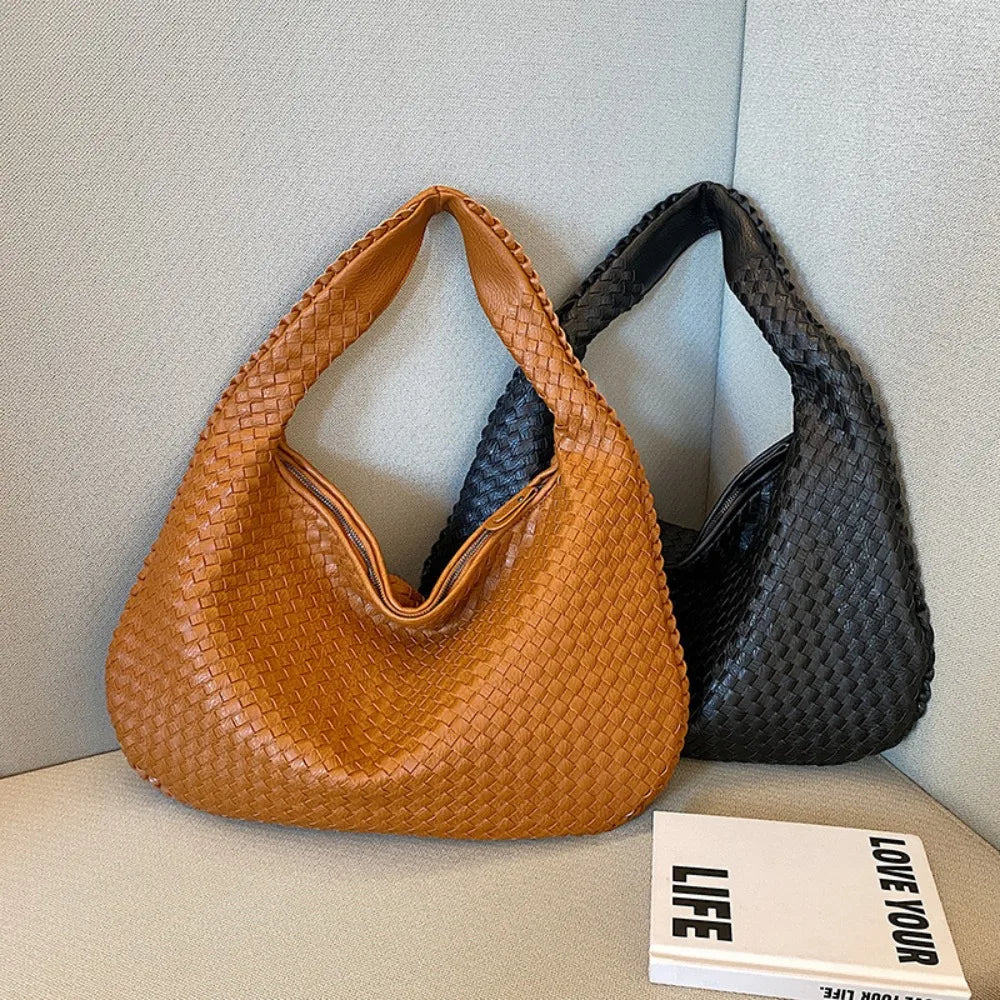 2025 Trendy Woven Hobo Bag for Women Vegan Leather Handmade Tote Handbag Fashion Large Capacity All-Match Shoulder Underarm Bags