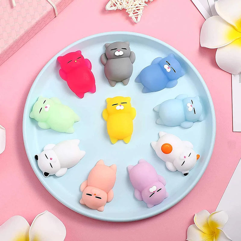 50-5 PCS Random Kawaii Mochi Squishy Fidget Toy Mini Cute Soft Cat Anti Stress Reliever Sensory Squeeze Xmas Gift for Adult Kid