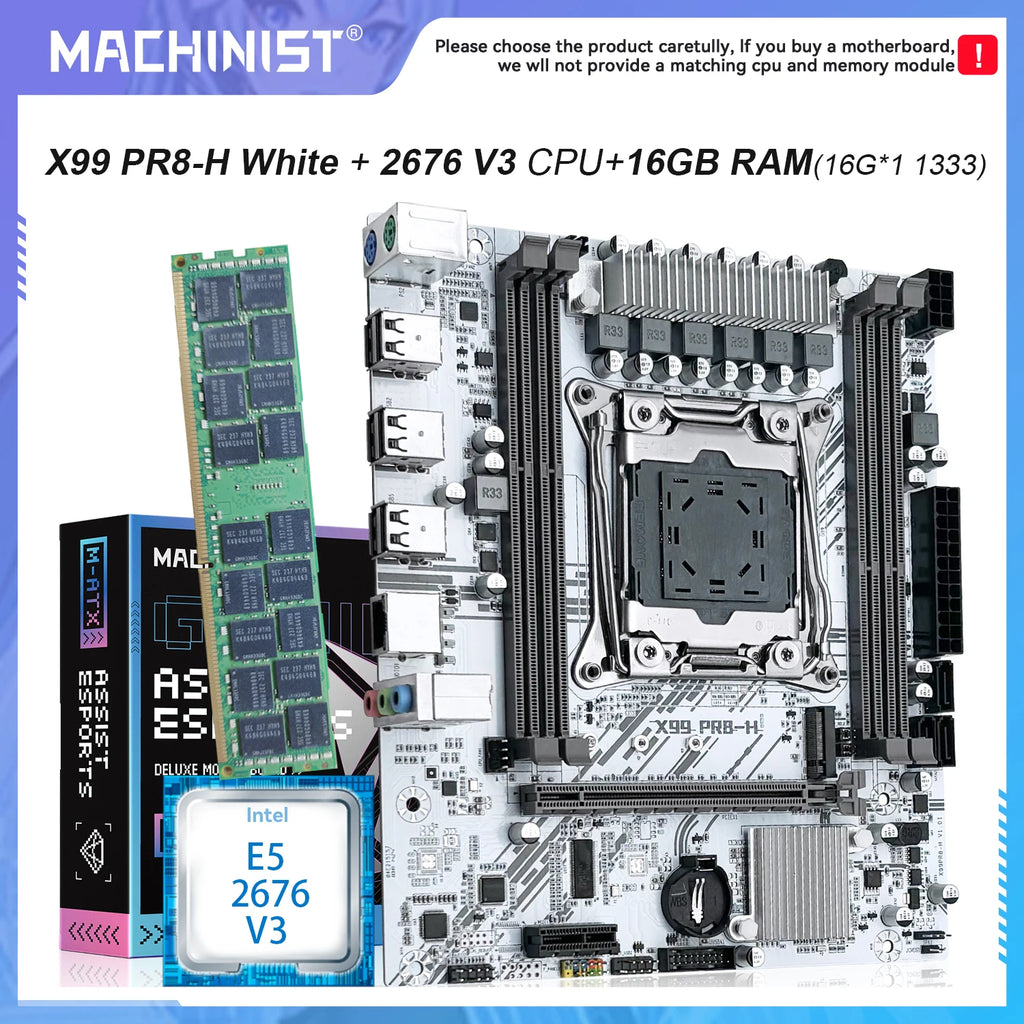 MACHINIST PR8-H X99 Motherboard LGA2011-3 With Intel Xeon E5 2676 V3 CPU Dual-channel DDR3 16Gb 1333MHz RAM for Gaming Computer