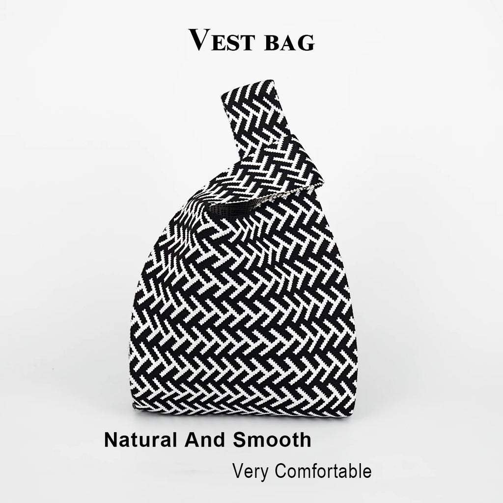 Line Arrangement Striped Knitted Handbag, Open-Top Women's Breathable Lightweight Foldable Crochet, Carry-On for Mobile Phone, Cosmetics, Lipstick, Perfume, Suitable for Daily Vacation, School, Commuting, Shopping, Photograph