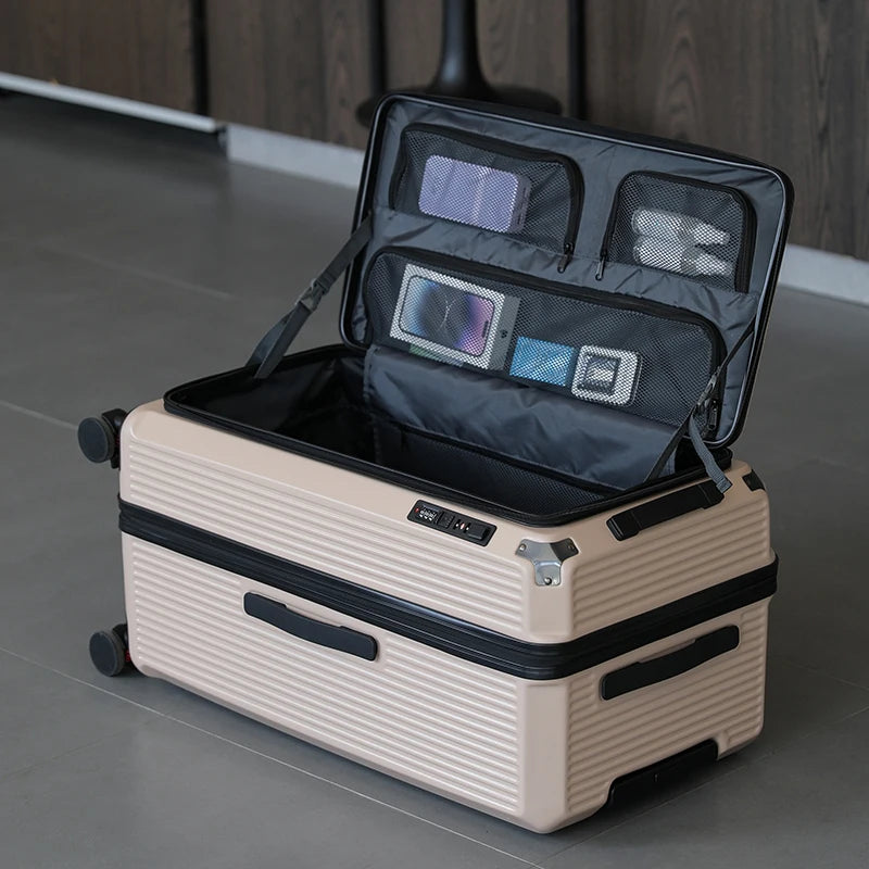 Large Capacity PC Material Suitcase 20/28/32/34-inch Deep-Compartment Travel Luggage with Combination Lock Side-Open Hard Shell