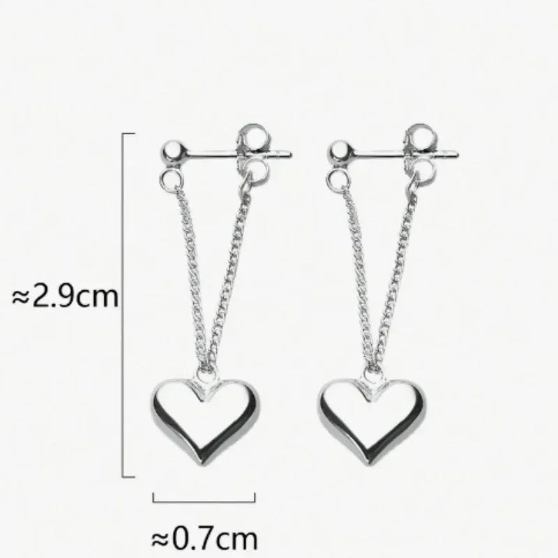 Vintage S925 Silver Hoop Earrings For Women Fashion Korean Heart Chain Drop Earring Prevent Allergy Party Gothic Punk Jewelry