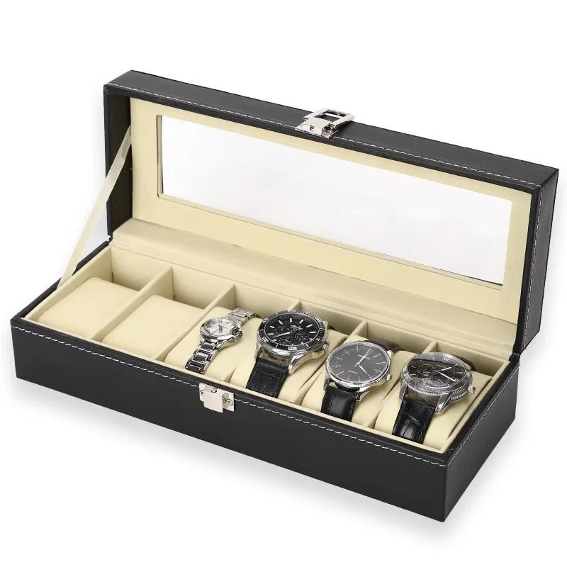 3/6/12 Slot Men Watch Display Case PU Leather Watch Organizer Box Black Watch Bracket Display Box Holiday Gift ﻿