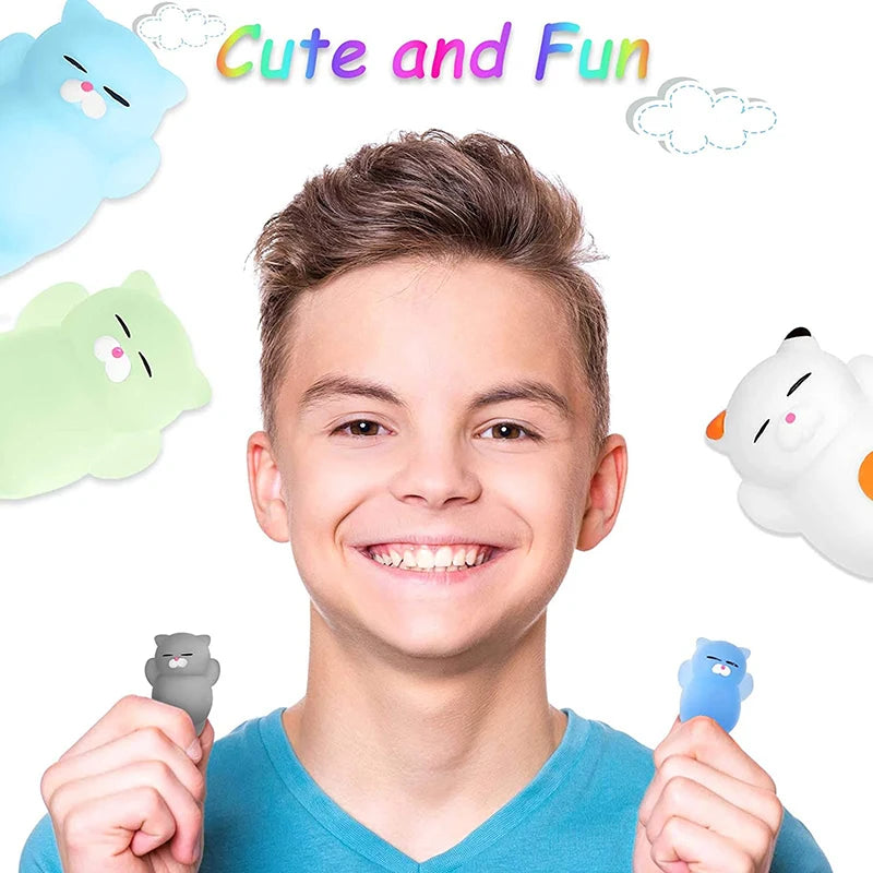 50-5 PCS Random Kawaii Mochi Squishy Fidget Toy Mini Cute Soft Cat Anti Stress Reliever Sensory Squeeze Xmas Gift for Adult Kid