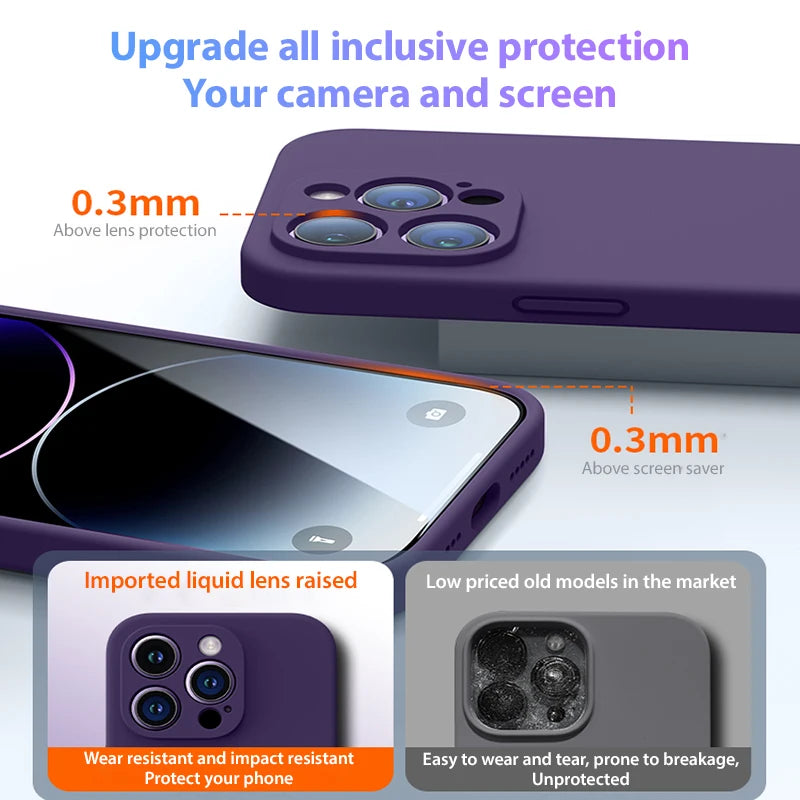 Liquid Silicone Soft Case For iPhone 15 13 12 11 14 Pro Max Shockproof Back Cover 15 14 Plus Phone Camera Protector Accessories