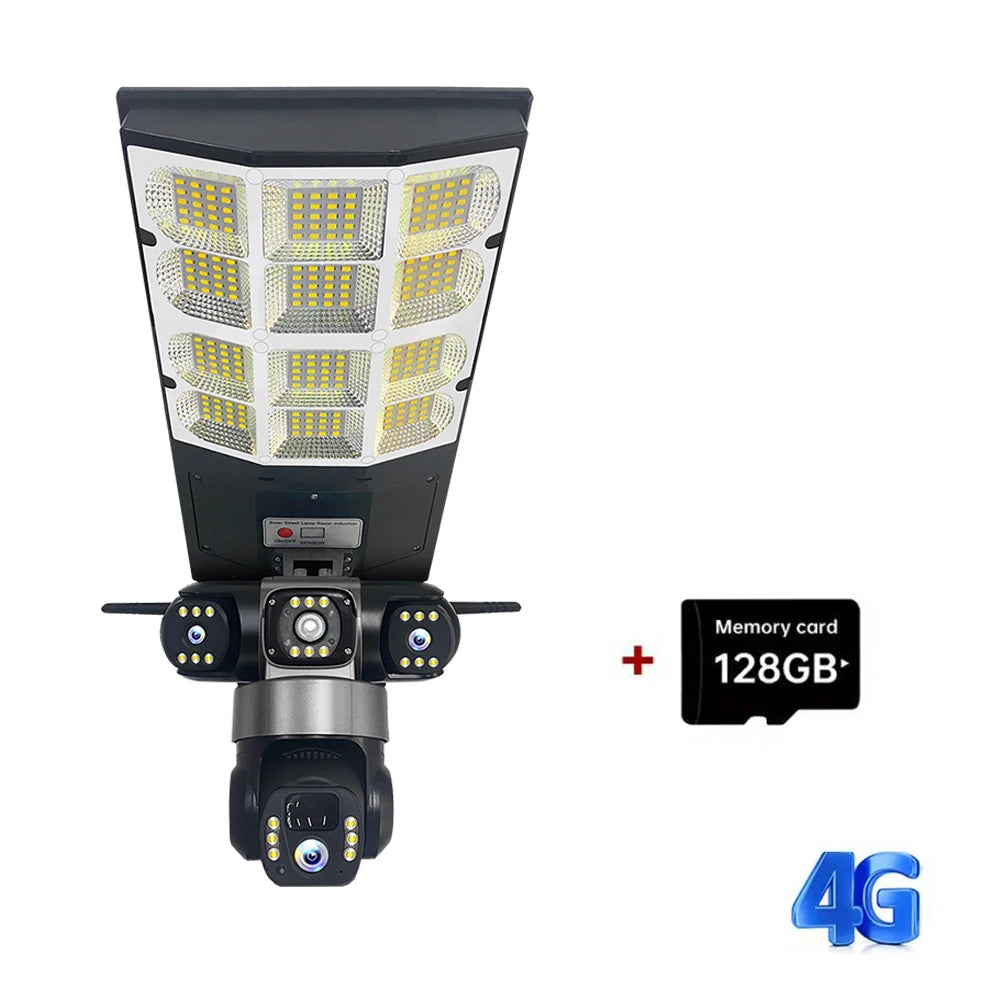 4G Solar Camera V380 Pro 3 Lens LED Street Lamp CCTV AI Human Detection Surveillance Waterproof Outdoor Monitor Built-in Battery