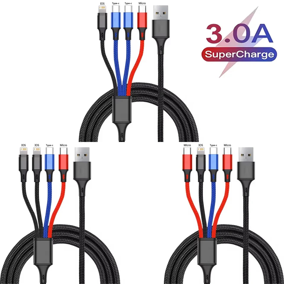 3-In-1 / 4-In-1  USB Cable Type C Usb Micro For iphone Samsung Huawei Xiaomi Multi Port Multiple Charging Wire