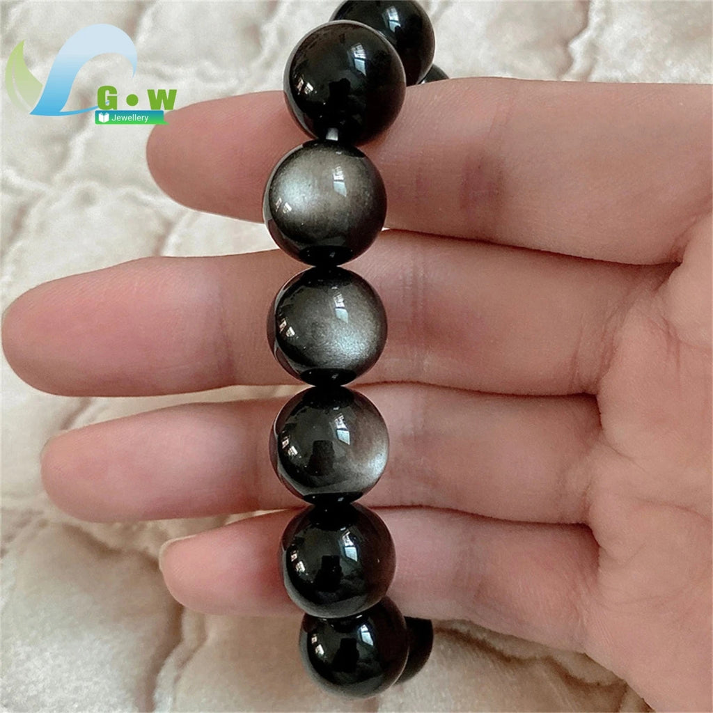 Natural Silver Obsidian Bracelet Men's and Women's Models Double Cat Eyes Silver Obsidian Gold Obsidian Lucky Amulet Hand String