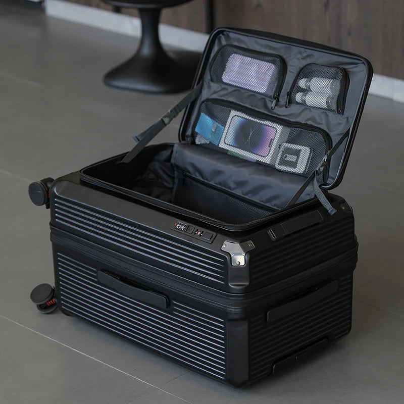 Large Capacity PC Material Suitcase 20/28/32/34-inch Deep-Compartment Travel Luggage with Combination Lock Side-Open Hard Shell