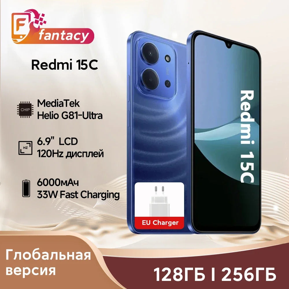 Global Version Xiaomi Redmi 15C MediaTek Helio G81-Ultra 50MP Main Camera 120Hz 6.9" Display 33W Charging 6000mAh Battery