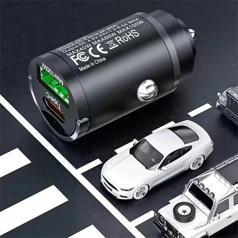 100W Mini Car Charger Lighter Fast Charging for iPhone QC3.0 Mini PD USB Type C Car Phone Charger for Xiaomi Samsung Huawei