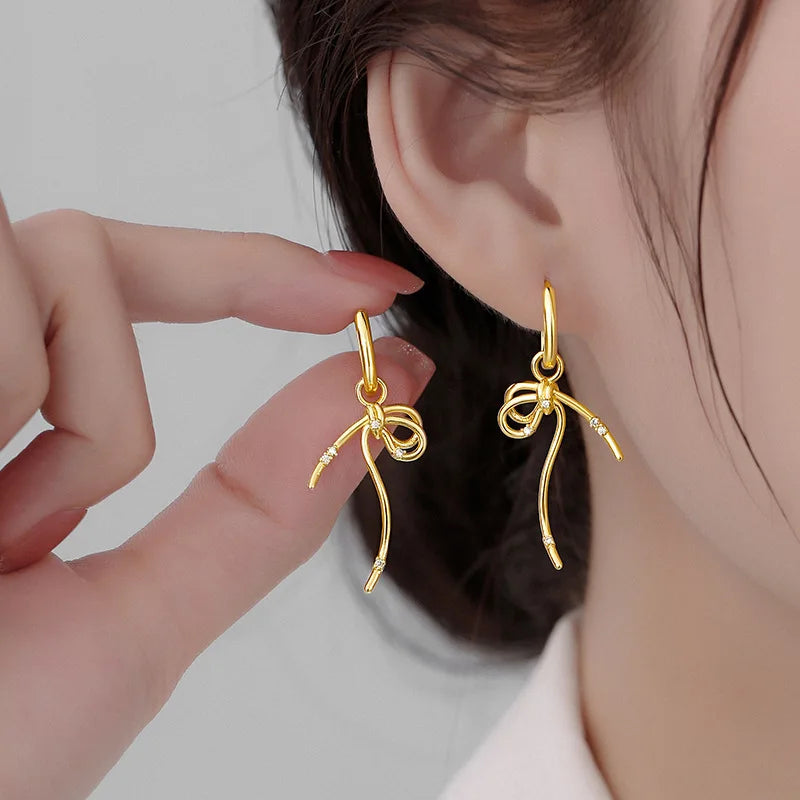 New 925 Sterling Silver Stud Earrings Golden Pretzel Clear CZ Geometric Punk For Women Girl Gift Jewelry Dropshipping Wholesale