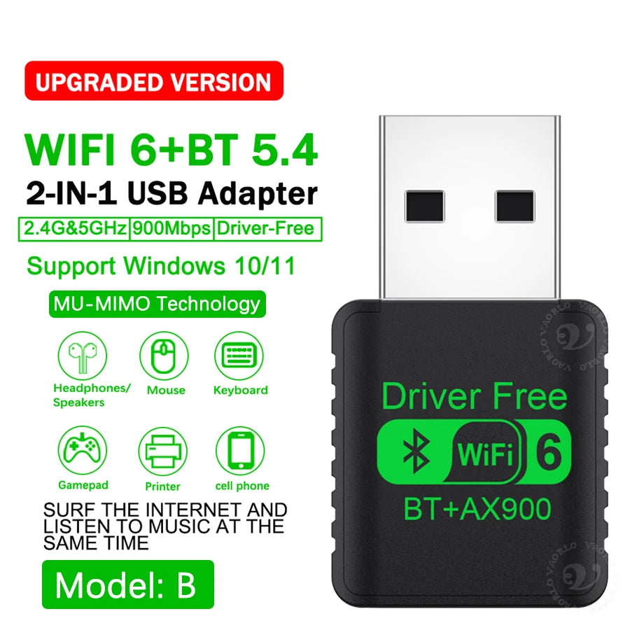 900Mbps USB WiFi Bluetooth Adapter 2 IN 1 Dual Band 2.4G/5GHz Wi-Fi Dongle High-Speed Wireless Network Card Receiver PC Laptop