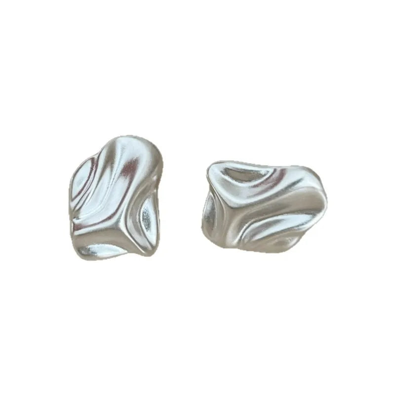 PANJBJ 925 Sterling Silve Crinkled Texture Studs Earring for Women Vintage Irregular Frosting Jewelry Party Gift Dropshipping
