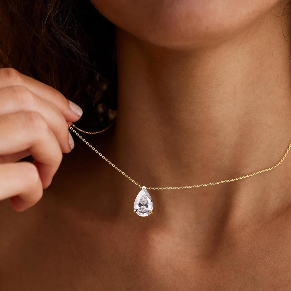 FEOBUR 1-5CT Waterdrop Solitaire Moissanite Necklace with Certificate Real 925 Silver 18K Plated Pear Diamond Pendant for Women