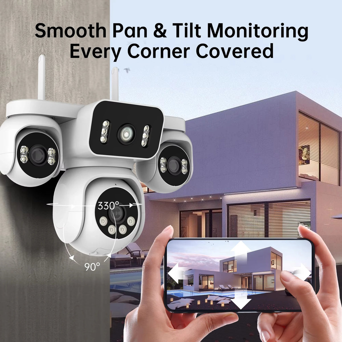10K 20MP WiFi Security Camera Outdoor 16X Zoom 4 Lens 4 Screen 360° PTZ Camera IR Color Night Vision CCTV Wireless Surveillance