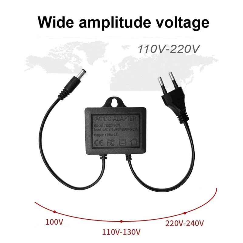 Power Adapter DC12V 2A EU Plug Outdoor Waterproof For CCTV Security Surveillance Camera Charger NVR DVR Router Input AC110V-240V