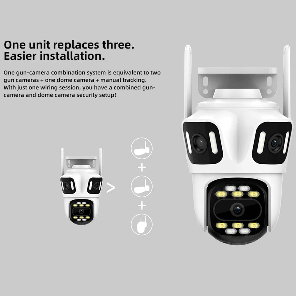 KERUI Icsee Outdoor PTZ 6K WIFI IP Camera Home Security Triple Lens Camera CCTV Video Surveillance With Triple Screens