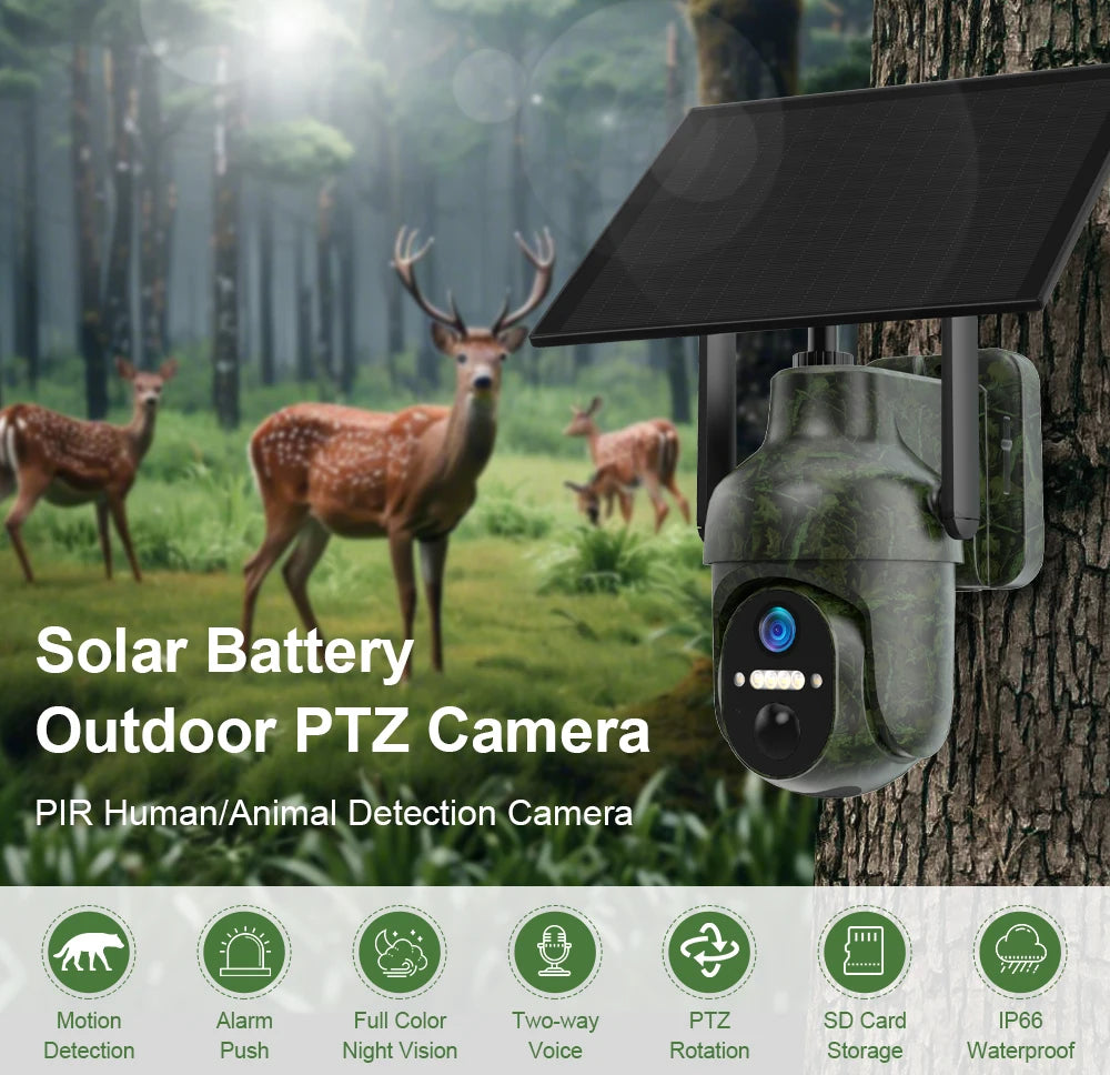 Ubox 4G SIM Outdoor Wildlife Camera 4MP Solar Hunting Trail Camera WiFi Security Camera Auto Tracking Night Vision PIR Detection
