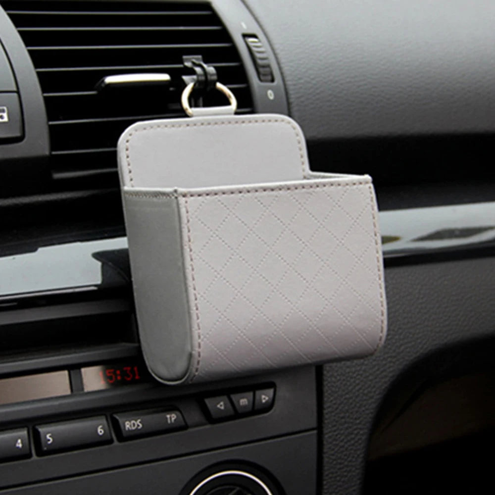 Car Phone Holder Mount Air Vent Hanging Storage Box Car Mobile Phone Bag PU Leather Glasses Organizer Bag Support in Home