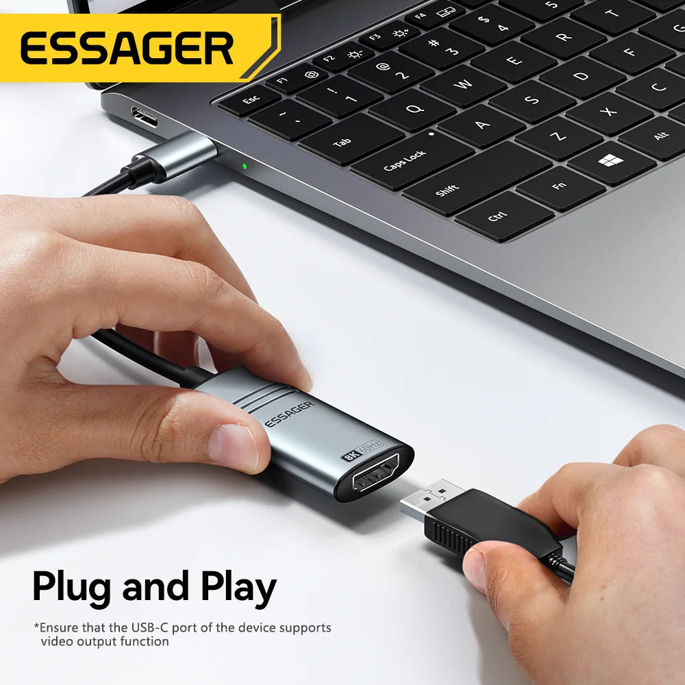 Essager HDMI-Compatible to USB-C Adapter 8K@60Hz 4K@120Hz/144Hz for iPhone MacBook Pro Air iPad High-Speed HD TV Cable Converter