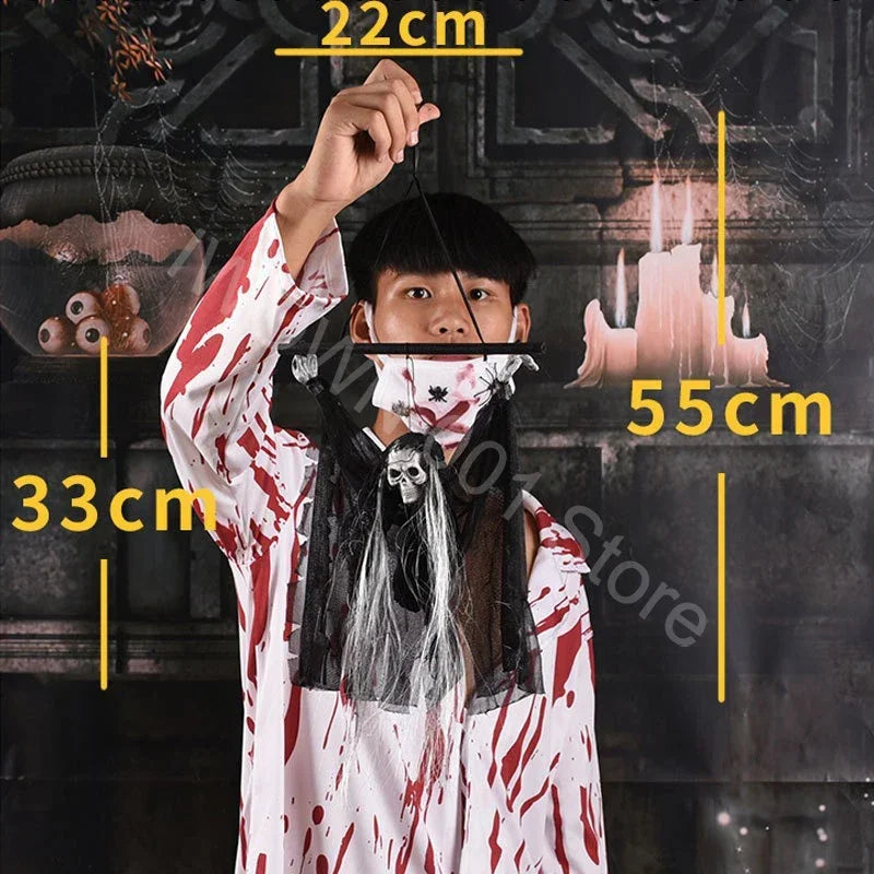 Halloween Skull Small Hanging Ghost Pendant Electric Light Up Trick Prop for Bar KTV Party Decoration Haunted House Decor