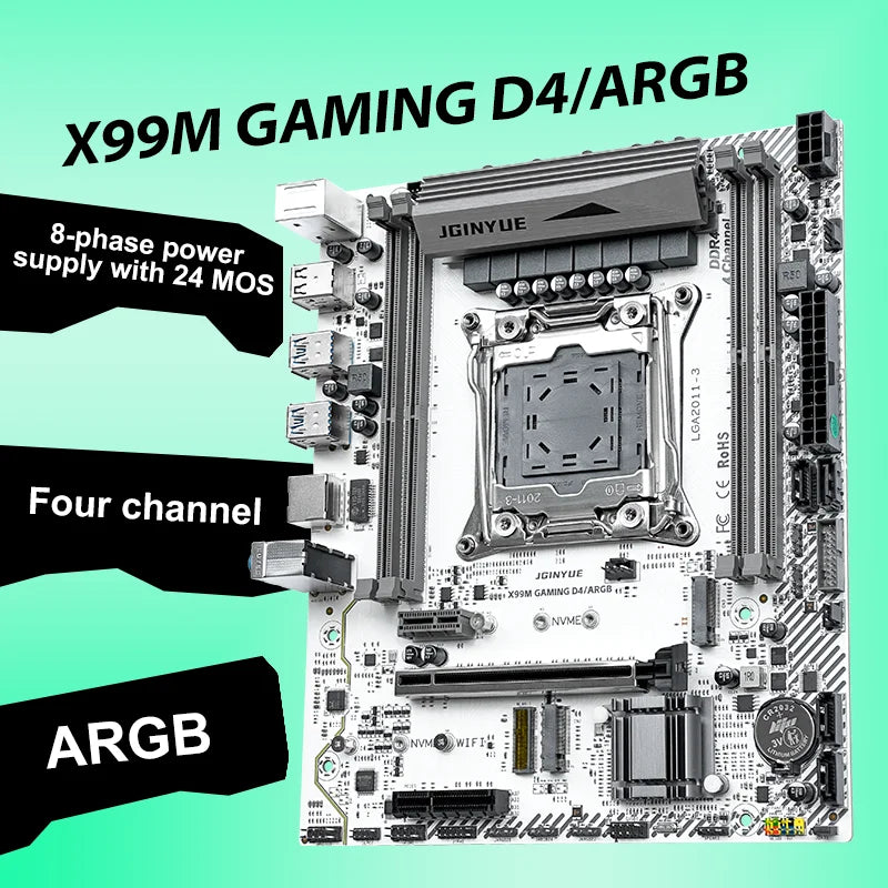 ARGB X99 Gaming Computer LGA 2011-3 XEON Motherboard Intel E5 2620 2666 2670 2678 V3 V4 support DDR4 RECC NON-ECC Memory NVME