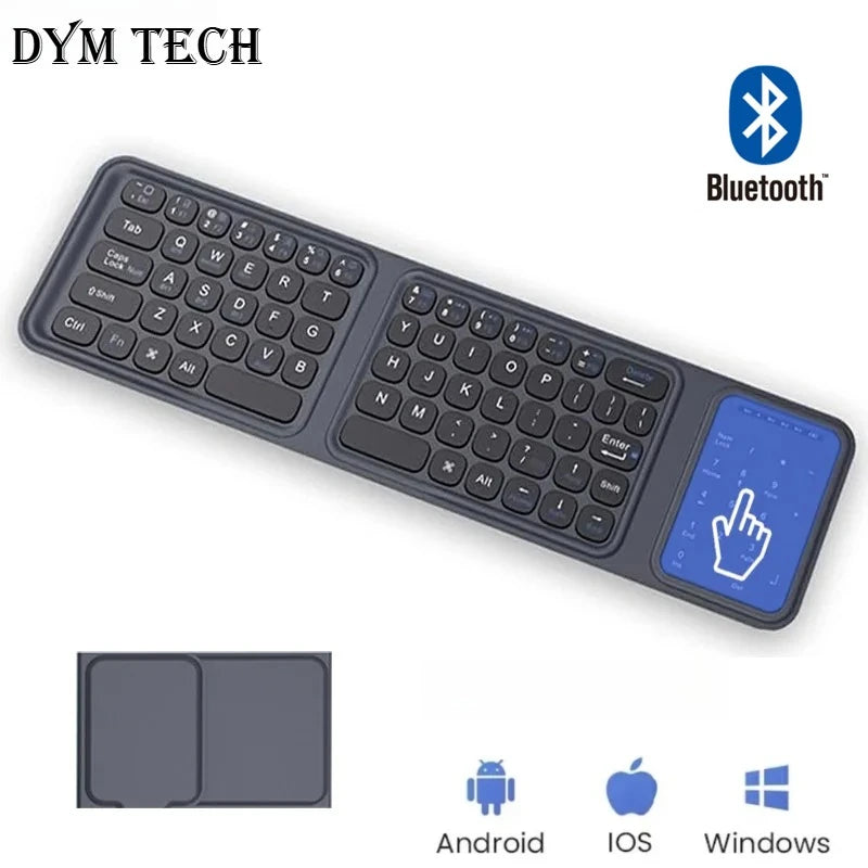 Bluetooth Foldable Keyboard Touchpad,Tri-Fold Wireless Keyboard,PU Leather Cover 3 Device Connections,for Tablet Phone Laptop
