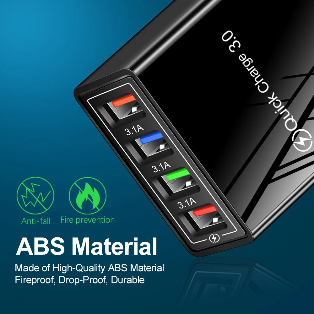 3.1A EU US 4USB Ports AC Home Travel Wall Charger Power Adapters For IPhone 12 13 14 15 Pro Max Samsung Xiaomi Huawei