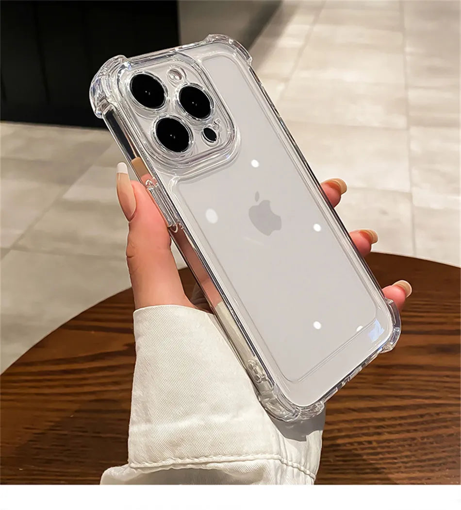 Luxury Shockproof Clear Phone Case For iPhone 15 14 13 12 11 Pro Max 14 15 Plus Silicone Bumper Transparent Hard Back Cover