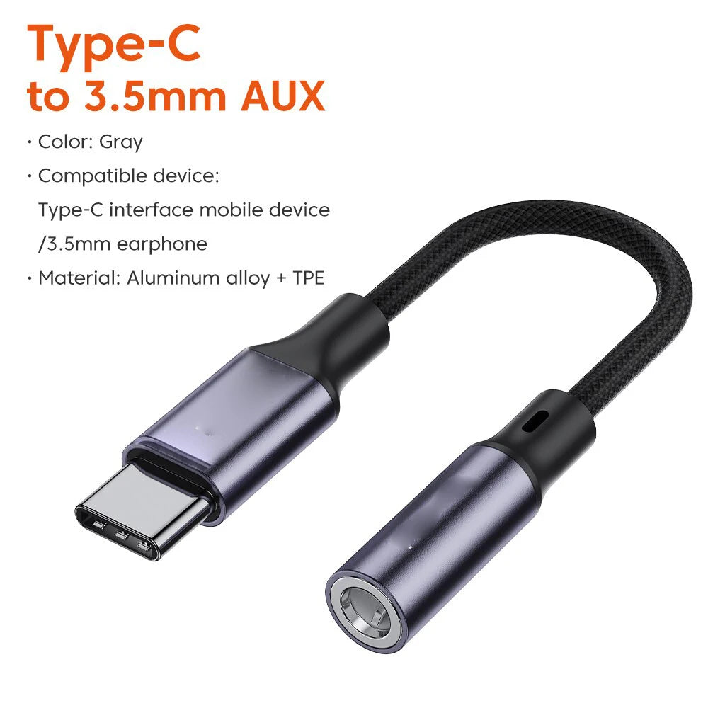 Durable Nylon Braided Type C Headphone Jack Adapter, Gold-Plated 3.5mm Aux Cable for Car/Music/Gaming (0ms Delay, Mic & Volume C
