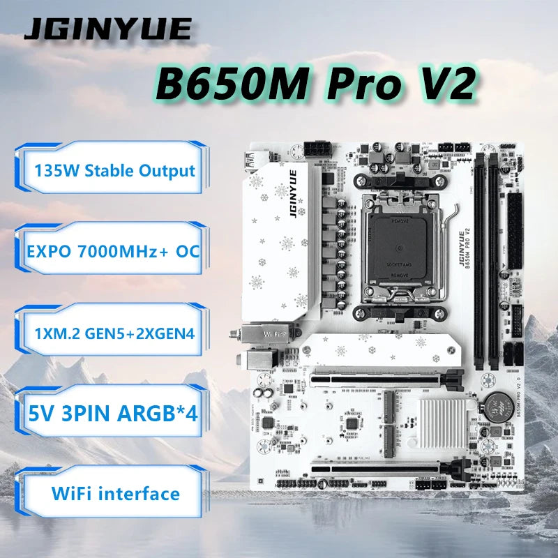 JGINYUE B650M PRO V2 AM5 Motherboard M-ATX For AMD® Ryzen7000/8000/9000 Series DDR5 MAX 96GB RAM M.2 Slot*3 PC computer no-WiFi