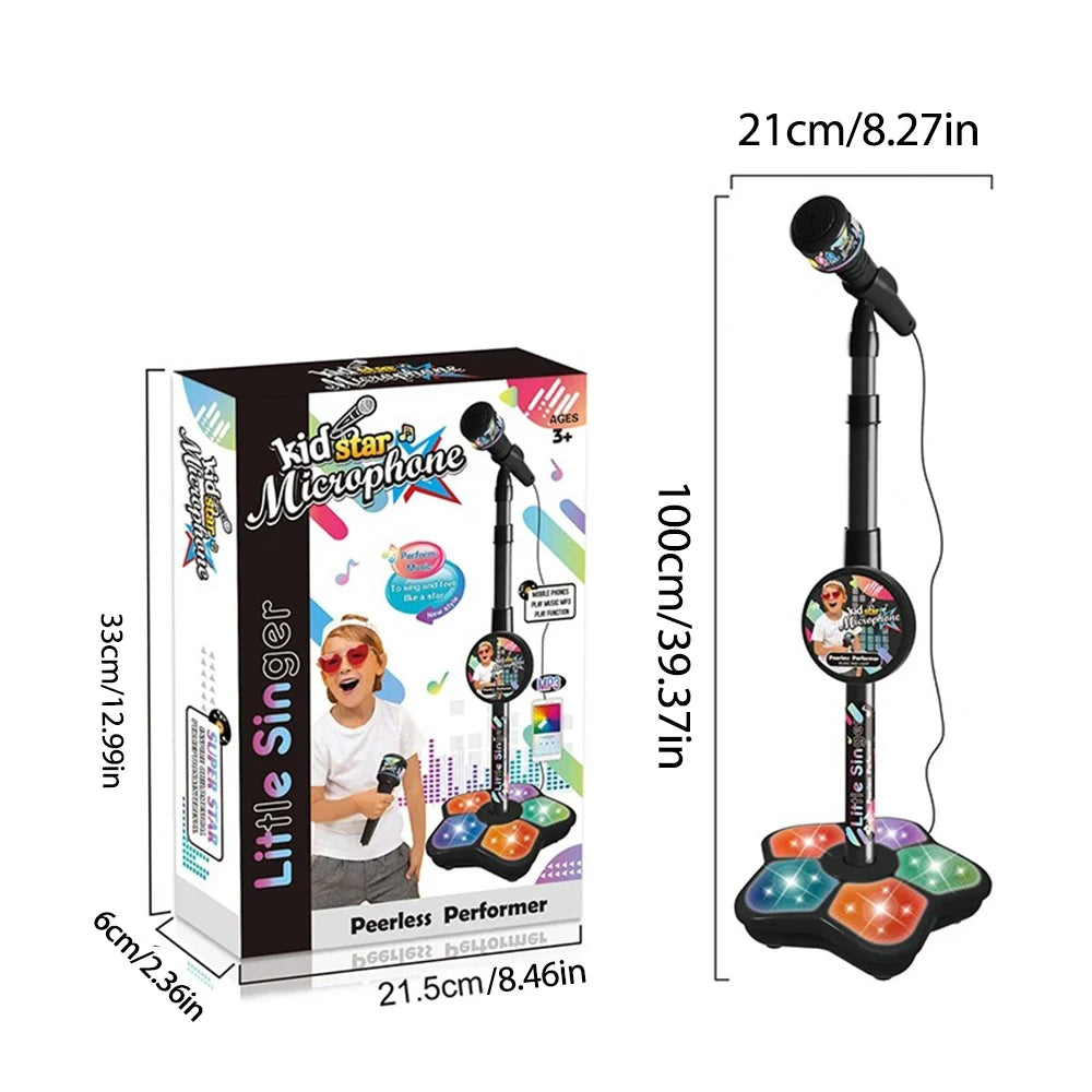 Kids Rocking-Roll Microphone with Stand Karaoke Song Music Instrument Toys Brain-Training Educational Toy Birthday Gift Girl Boy