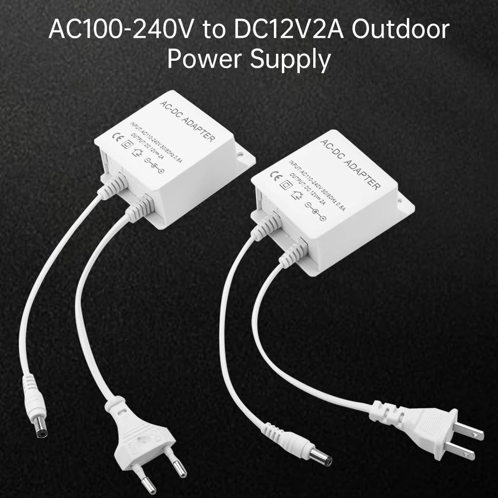 DC12V 2A EU Plug Adapter Security Outdoor Power LED Waterproof Dual Wire Electric Surveillance Camera Power Adapter AC100-240V