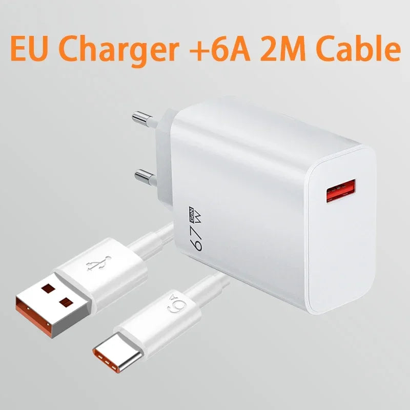 67W USB Fast Charger For Xiaomi 6A Type C Cable Phone Power Adapter For Mi 12 11 POCO X5 X4 Pro Redmi Note9 10 11 Charging Line